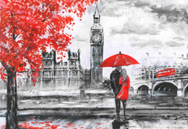 Fotobehang London Red Black White Art Painting