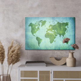 Canvasdoek Green-Blue World Map