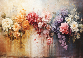 Fotobehang Wandschildering gekleurde bloemen