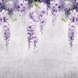 Fotobehang Wandschildering paarse hangende bloemen