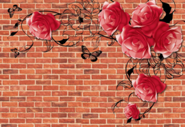 Fotobehang Brick Wall Roses