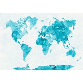 Fotobehang Wereldkaart Aquarel Turquoise