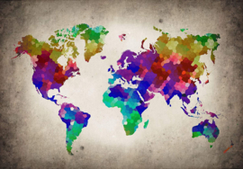 Fotobehang Wereldkaart op beton kleurrijk