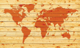 Fotobehang Wereldkaart op Planken