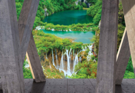 Fotobehang Watervallen uitzicht met moderne kunst