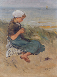 Dutch Painted Memories 8090 Knitting girl on a dune