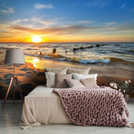 Fotobehang Zee met zonsondergang