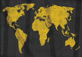 Fotobehang Wereldkaart geel met zwart