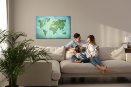 Canvasdoek Green-Blue World Map