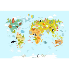 Fotobehang Animals of the World Map