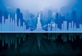 Fotobehang Modern 3D New York City Skyline At Night Blue And Black