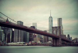 Fotobehang Sepia New York Skyline Brooklyn Bridge
