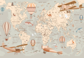 Fotobehang Wereldkaart met vliegtuigen