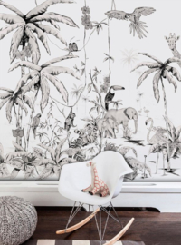 Annet Weelink Jungle Black/White Mural (met gratis lijm!)