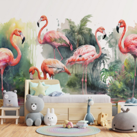 Fotobehang Flamingo's