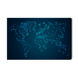 Canvasdoek Modernist Blue World Map
