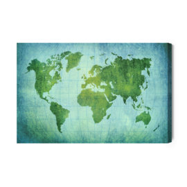 Canvasdoek Green-Blue World Map