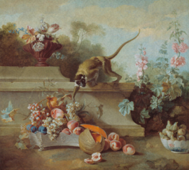 Dutch Painted Memories 8070 Still life with monkey, fruits, and flowers