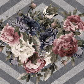 Fotobehang Kleurrijke moderne bloemen grijs