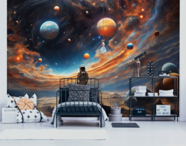 Fotobehang Astronaut tussen planeten