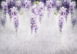 Fotobehang Wandschildering paarse hangende bloemen