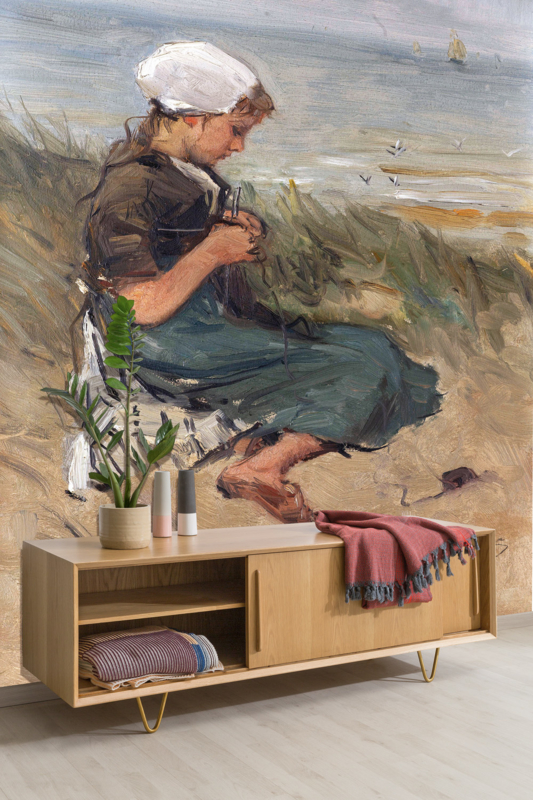 Dutch Painted Memories 8090 Knitting girl on a dune