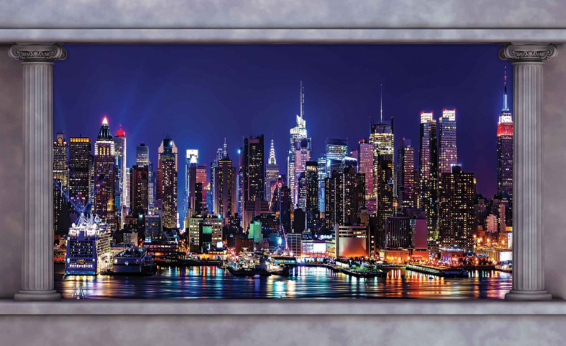 Fotobehang Doorkijk New York Skyline Pilaren | Wallart by Behangexpert serie 1 | koop je online bij Behangexpert !