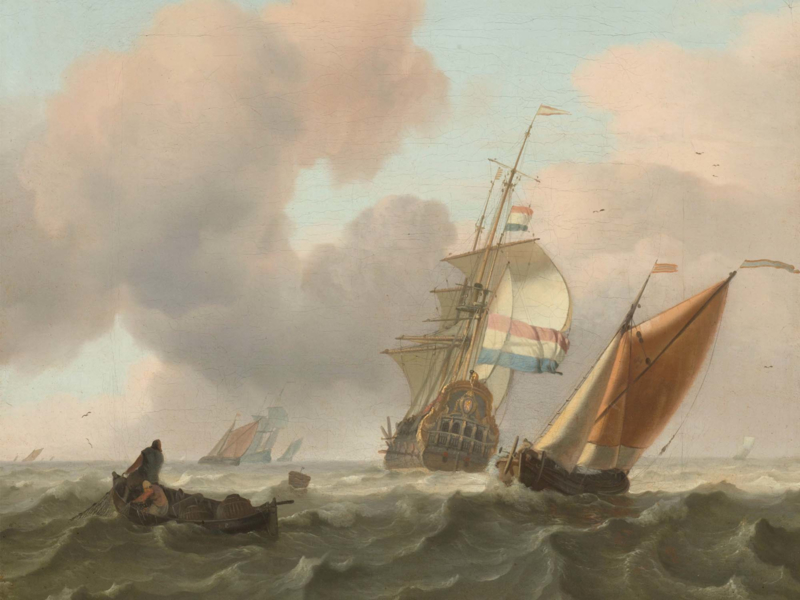 Canvasdoek Woelige zee met schepen, Ludolf Bakhuysen, 1697