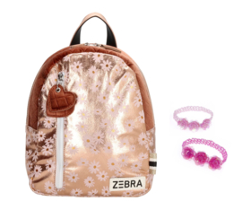 Zebra Rugzak Pink metalic Flowers (s) + gratis kadootje