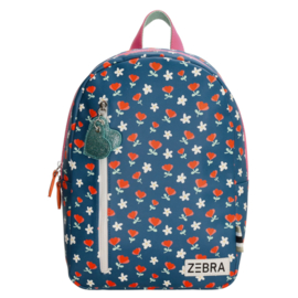 Zebra Rugzak Flowers Blue (m) - rugtas + gratis armbandje