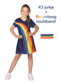 K3 jurkje Regenboog blauw + regenboog hoofdband
