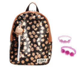 Zebra Rugzak Brown Gold flowers (m) + gratis kadootje