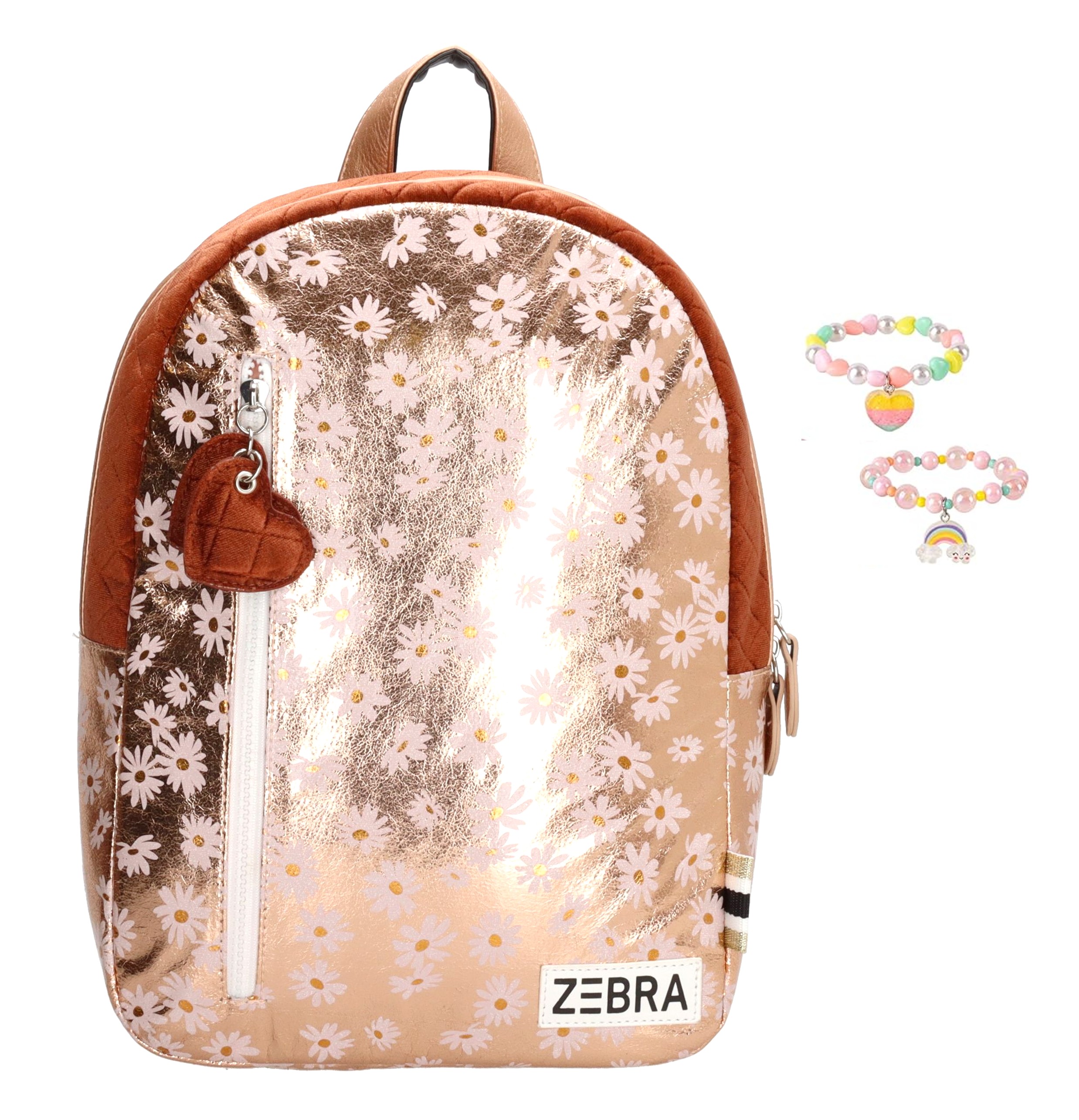 Zebra Rugzak Gold metallic flowers - rugtas, schooltas, kinderrugzak + armbandje