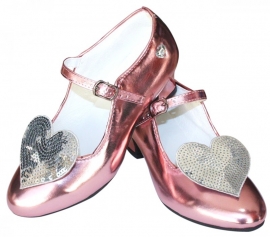 Prinsessen Schoenen Pink Metalic Glitter Hart + gratis glitter armband