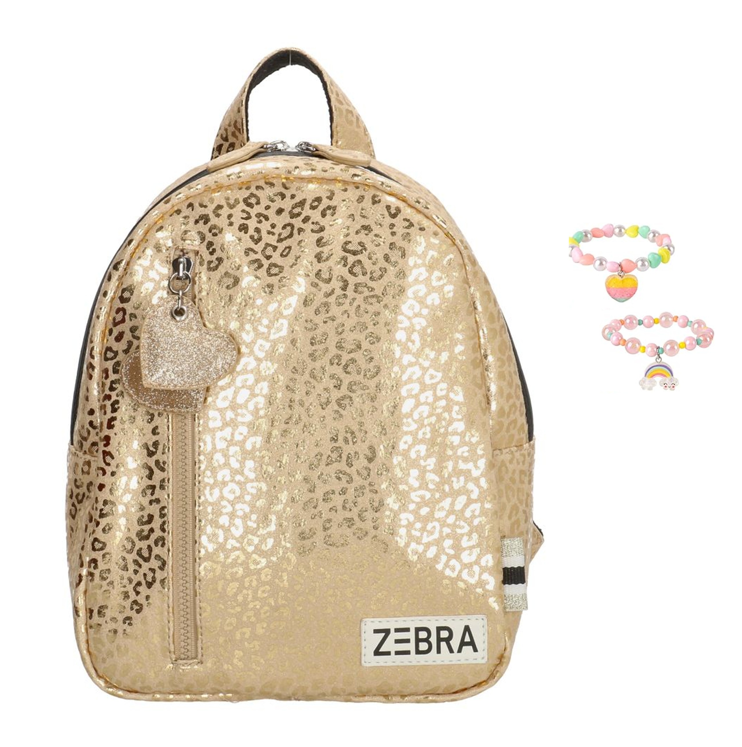 Zebra Rugzak Gold metalic Leo (s) - rugtas, schooltas, kinderrugzak + armbandje