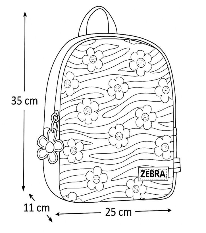 Zebra Rugzak Flowers Pleun - rugtas, schooltas, kinderrugzak + armbandje