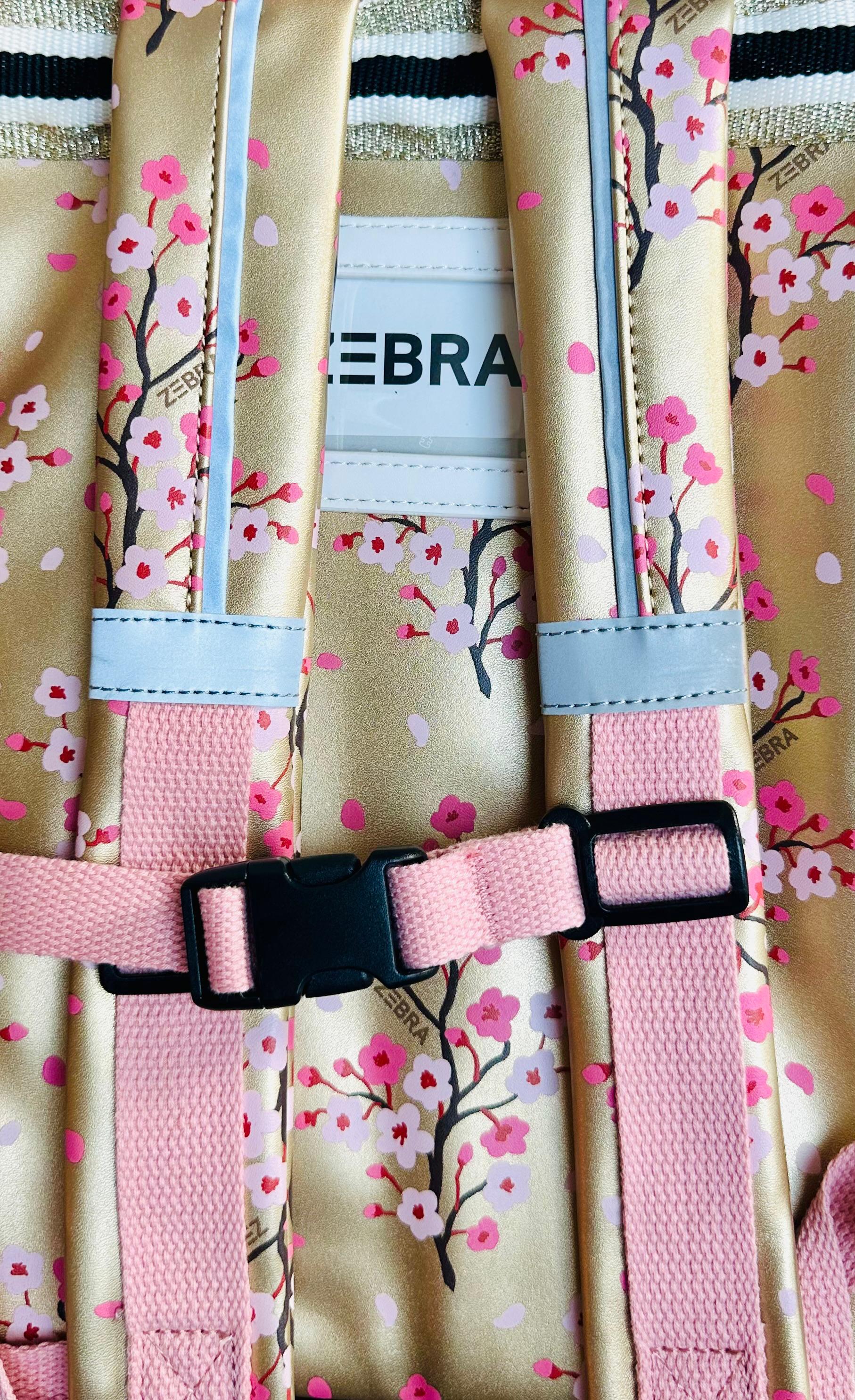 Zebra Rugzak Gold flowers - rugtas, schooltas, kinderrugzak + kadootje