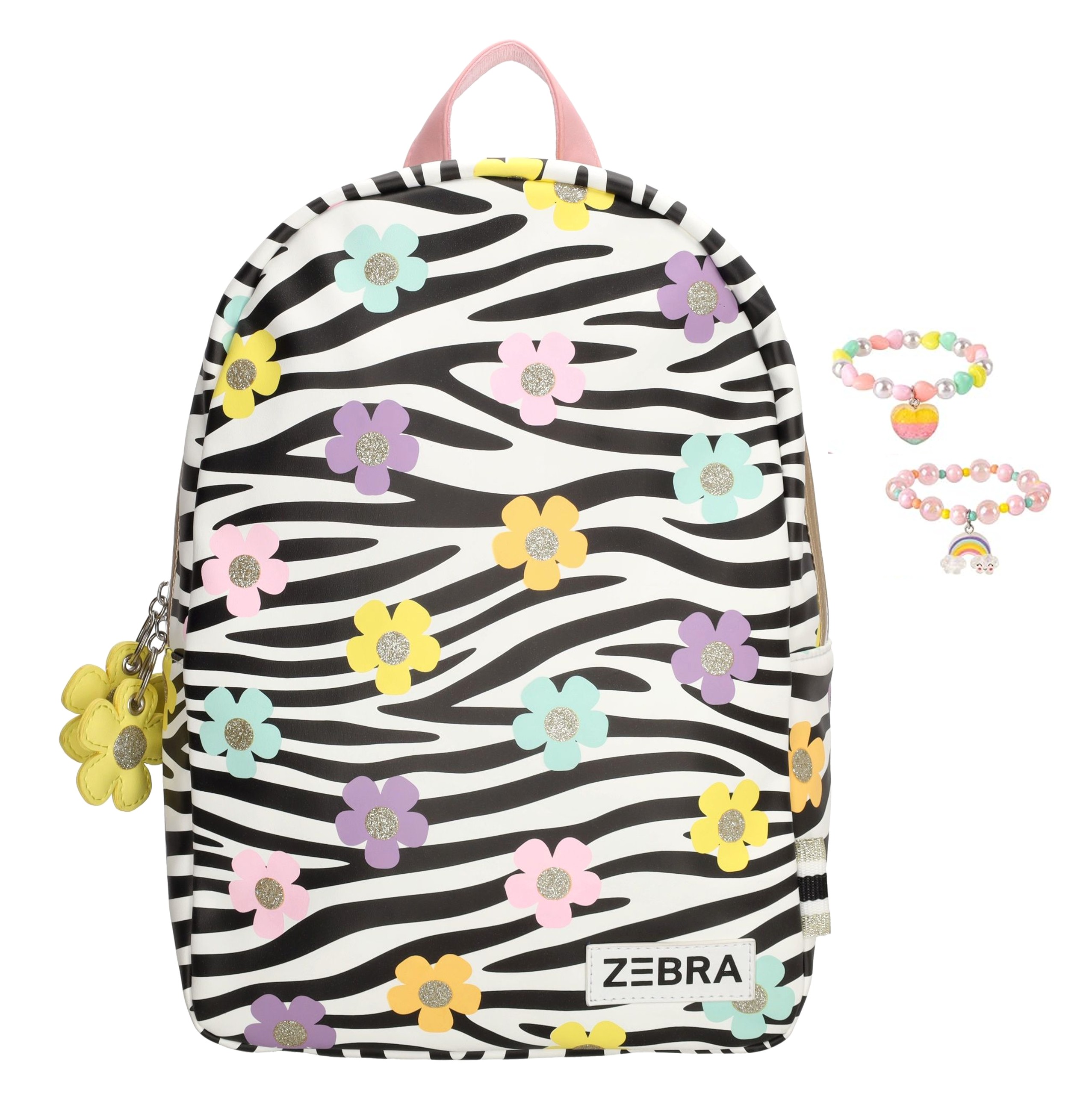 Zebra Rugzak Flowers Pleun - rugtas, schooltas, kinderrugzak + armbandje