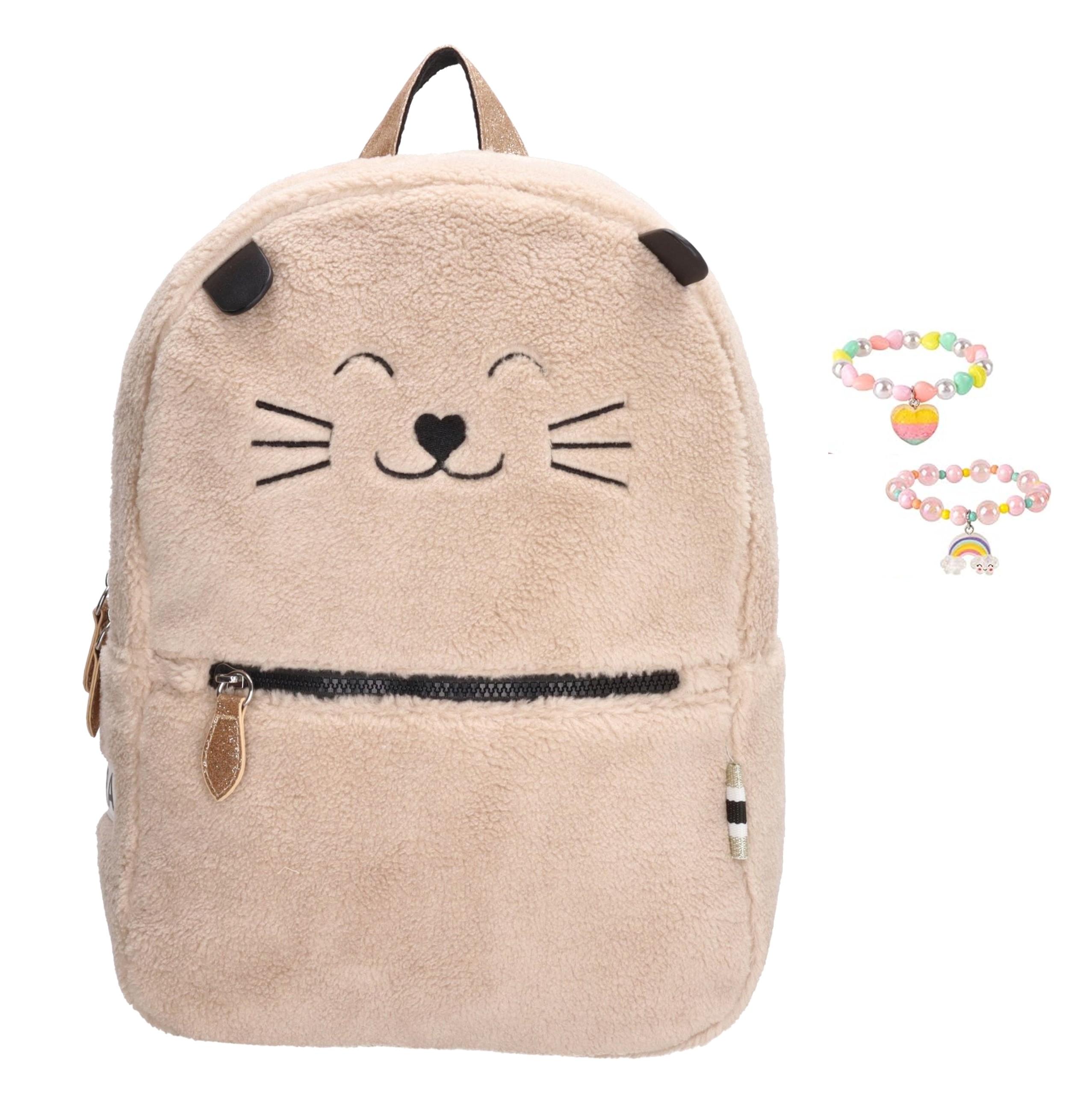 Zebra Rugzak Kitten Beige Teddy - rugtas, schooltas, kinderrugzak + armbandje