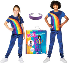 K3 verkleedpak Regenboog blauw + gratis haarband!