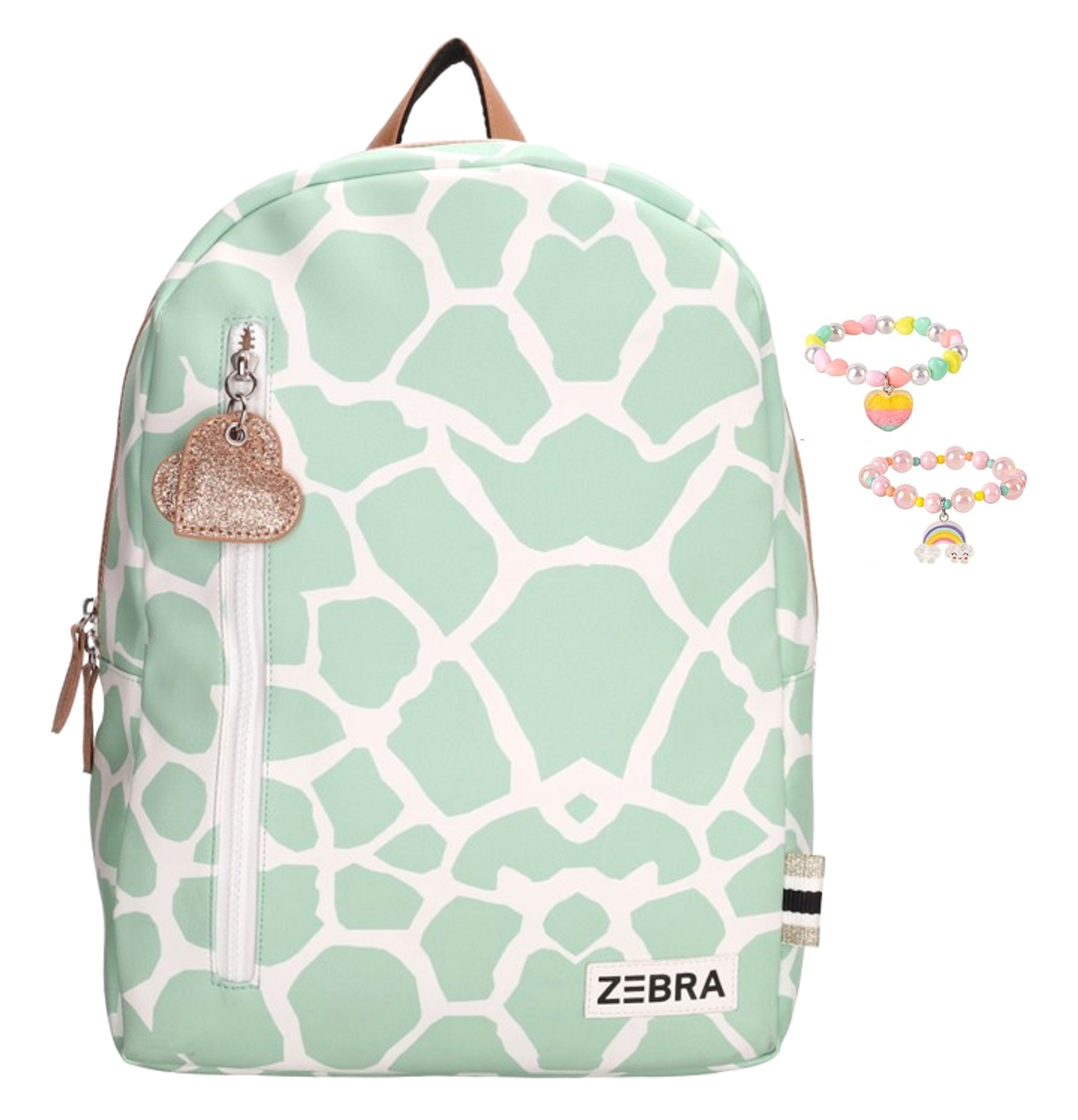 Zebra Rugzak Giraf Mint - rugtas, schooltas, kinderrugzak + armbandje
