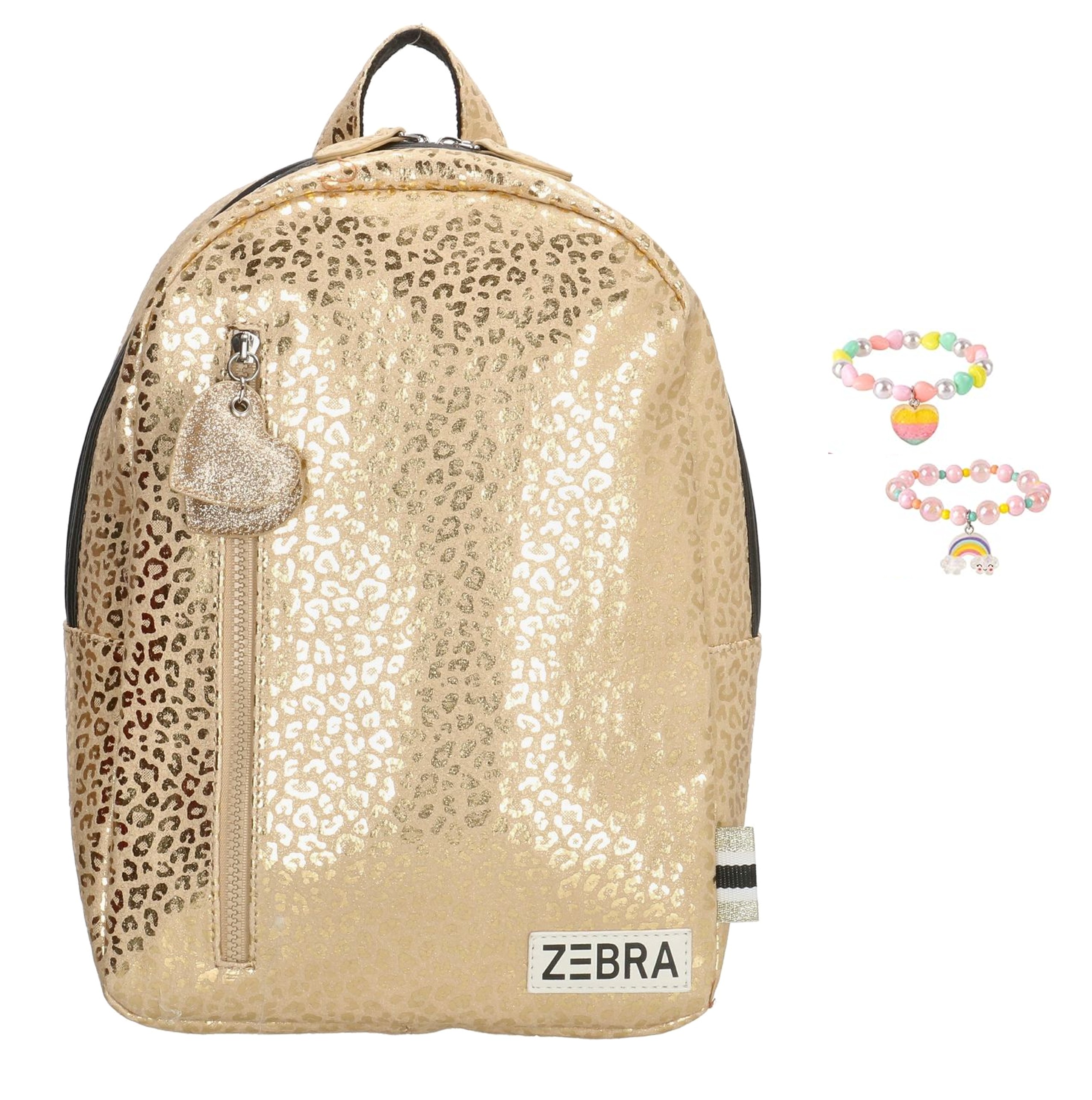 Zebra Rugzak Gold metallic Leo (m) - rugtas, schooltas, kinderrugzak + armbandje