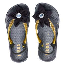 Zebra Slippers bloem Zwart Goud - maat 25/26 + gratis lipgloss