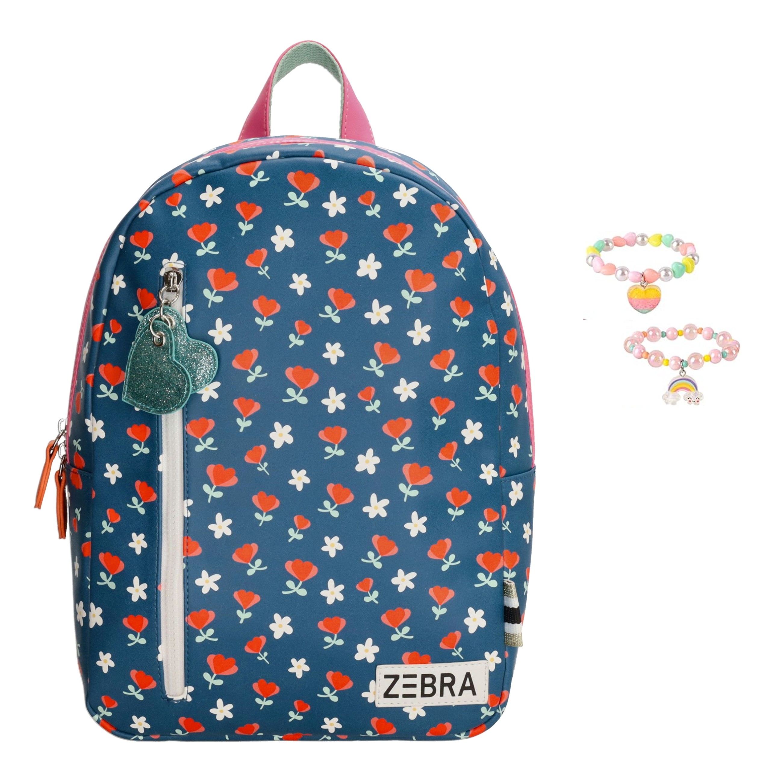 Zebra Rugzak Flowers Blue - rugtas, schooltas, kinderrugzak + armbandje