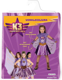 K3 jurkje Superhelden paars verkleedjurkje + masker + haarband