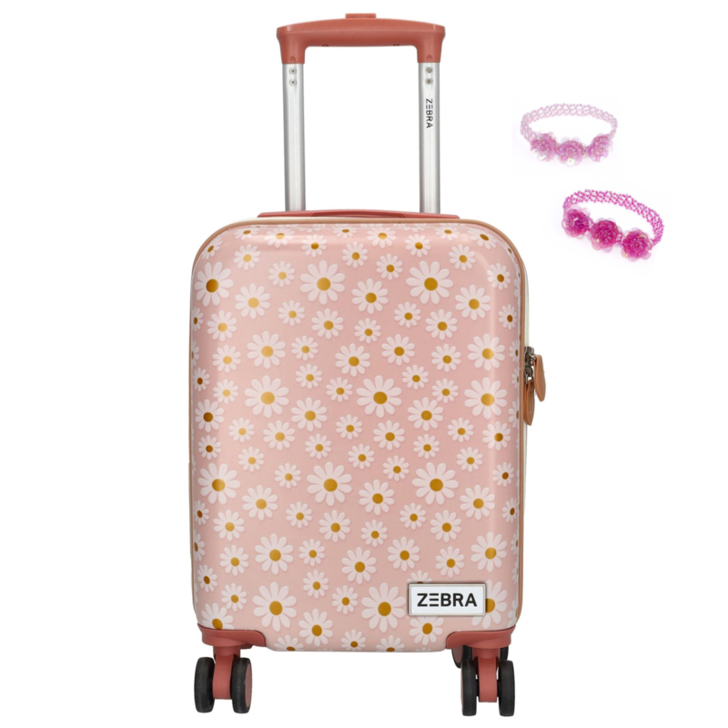 Zebra Trolley Koffer Pink Flowers + armbandje