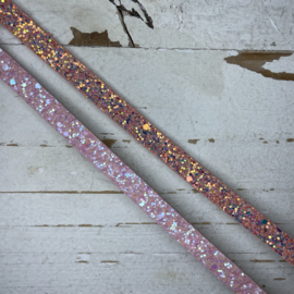 Sierband leer glitter roze en zalm 1cm.