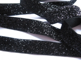 Elastisch haarband zwart glitter 1.7cm