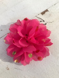 Bloemen chiffon hot pink polkadot goud 7cm.