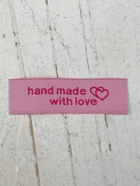 Naailabel "hand made with love" roze/hot pink